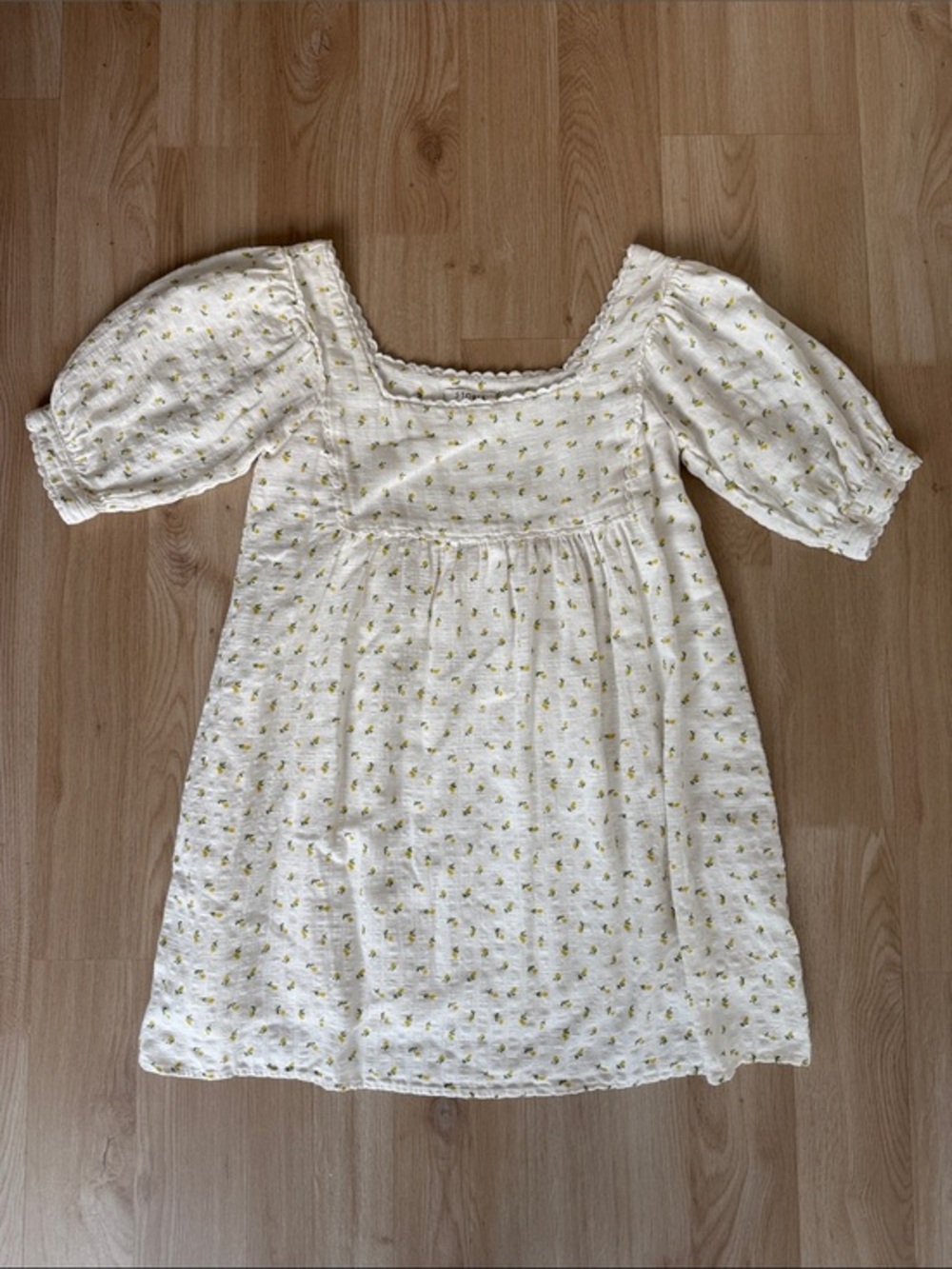 Storia White Dress with Yellow Floral Print